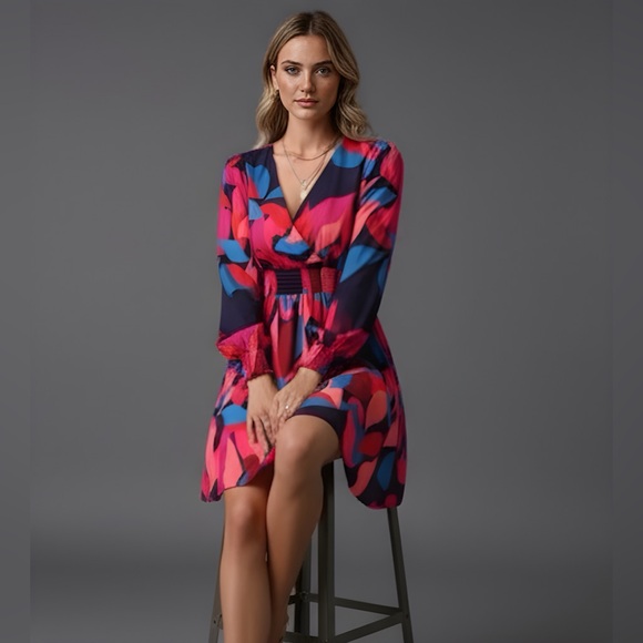 Shirred Bishop Cuff Sleeve A-line Dress - Picture 4 of 9